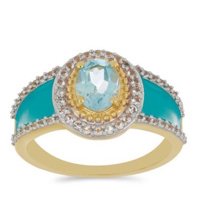 BUY 925 SILVER NATURAL SKY BLUE TOPAZ WITH WHITE ZIRCON GEMSTONE ENAMEL RING 